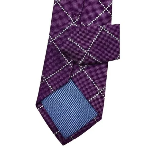 CHARLES TYRWHITT Men's Silk Cotton Necktie LUXURY XL Purple Geometric W:3.2" EUC